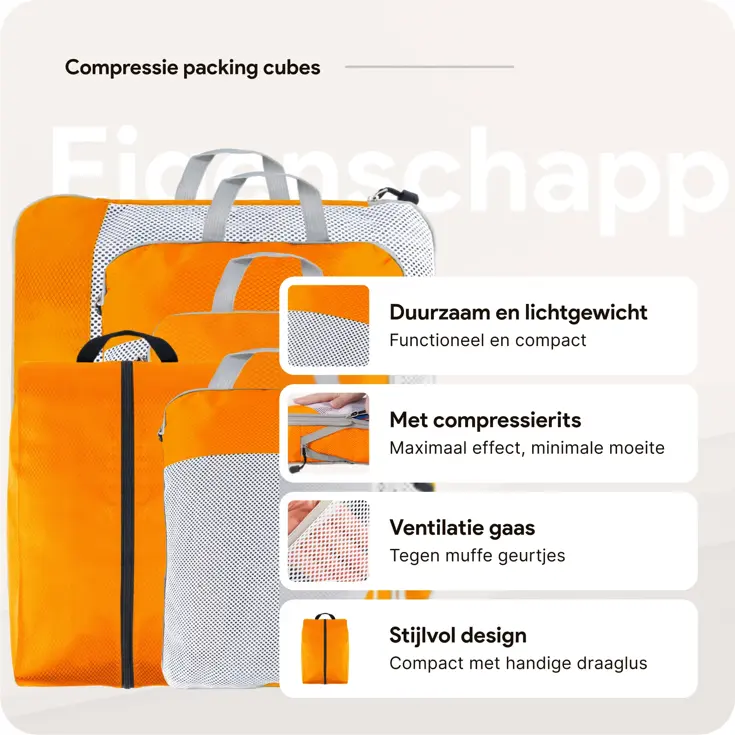 Packing cubes compressie set – 6-delig – Oranje