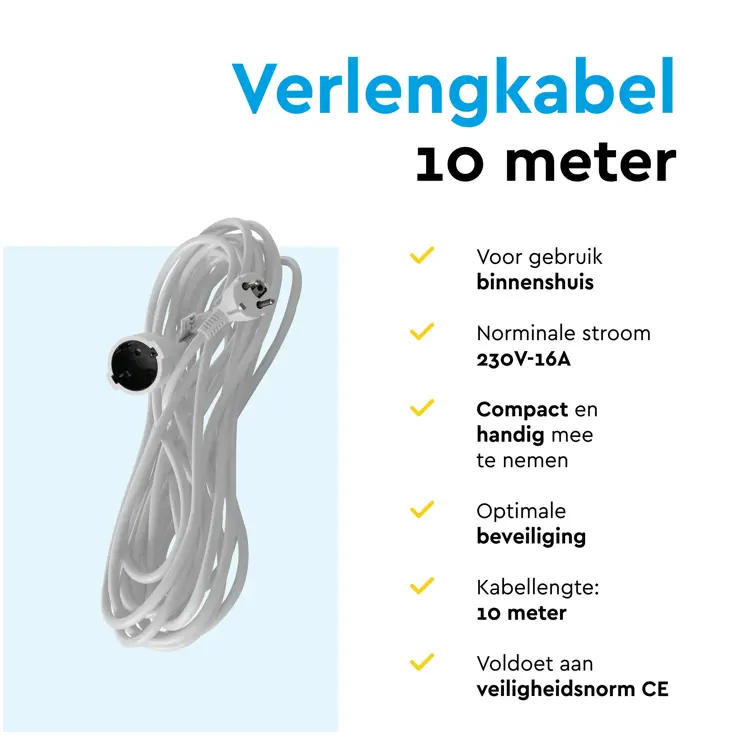Verlengsnoer 10 m met randaarde voor binnen
