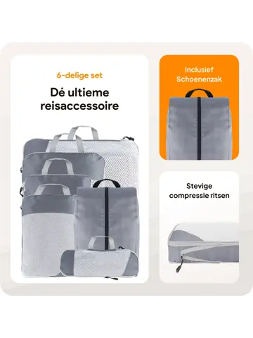Packing cubes compressie set – 6-delig – Grijs