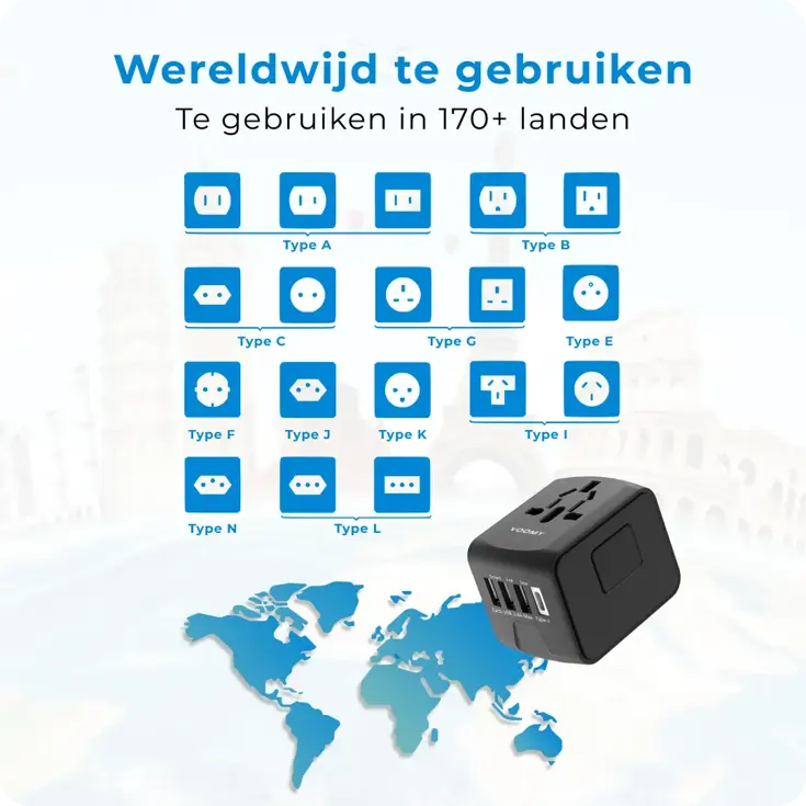 Travel Y20 - Wereldstekker - 200+ landen 4 USB