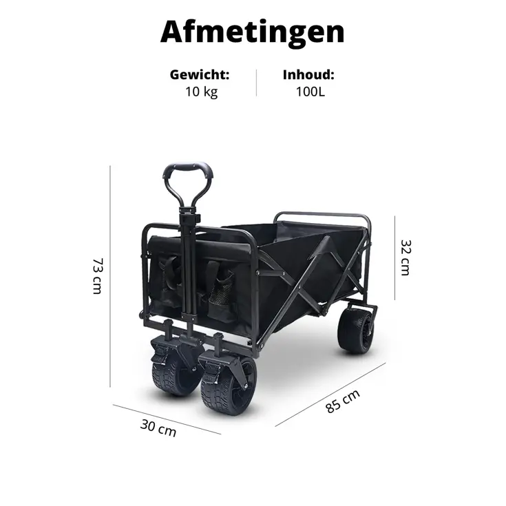 Bolderkar - 100L - 130KG - Zwart