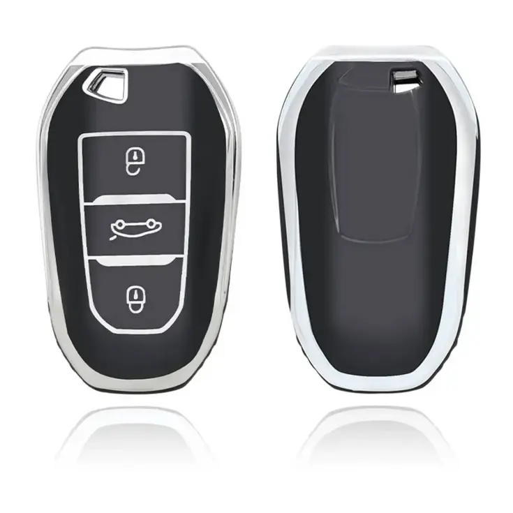 TPU Sleutelhoesje voor Peugeot zwart,zilver B3