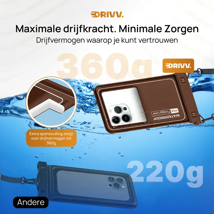 Waterdicht Telefoonhoesje - 6.8" Bruin - Drijvend