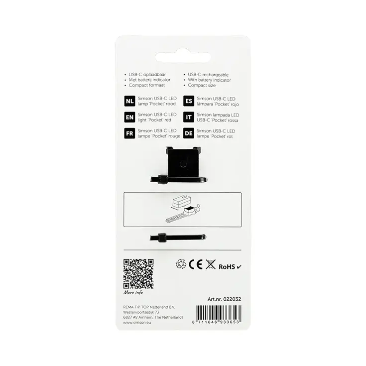 LED Lamp Pocket USB-C Oplaadbaar Rood