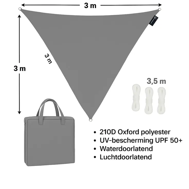 Schaduwdoek driehoekig 3x3x3 m - UV werend
