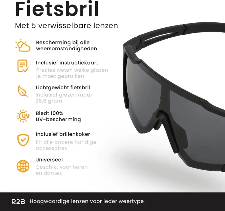 Fietsbril met 5 verwisselbare lenzen - sportbril