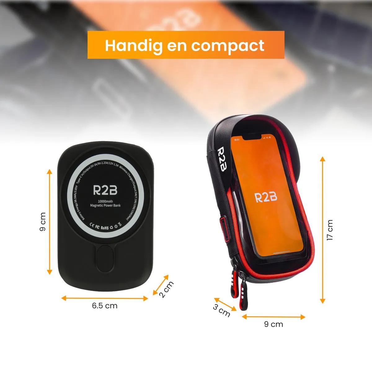 R2B Telefoonhouder Fiets met Powerbank 10.000 mAh, Geschikt voor iPhone & Android, Waterdichte telefoonhouder fiets, Fietsnavigatie Houder, Oplader Externe Batterij – Inclusief USB-C Kabel