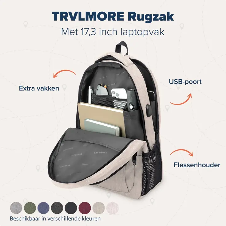 TRVLMORE Rugtas - 36L - 17,3Inch