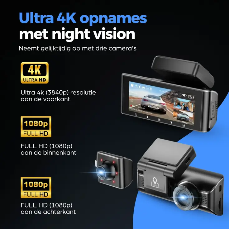 M770 Pro 3CH 4K Wifi GPS 64gb dashcam