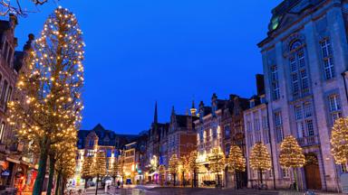 Oude Markt in Leuven during Christmas evening. .Leuven, Flemish Region, Belgium