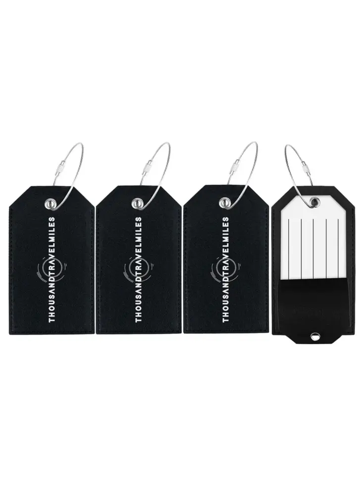 Bagagelabel – 4 stuks – Leer – Zwart
