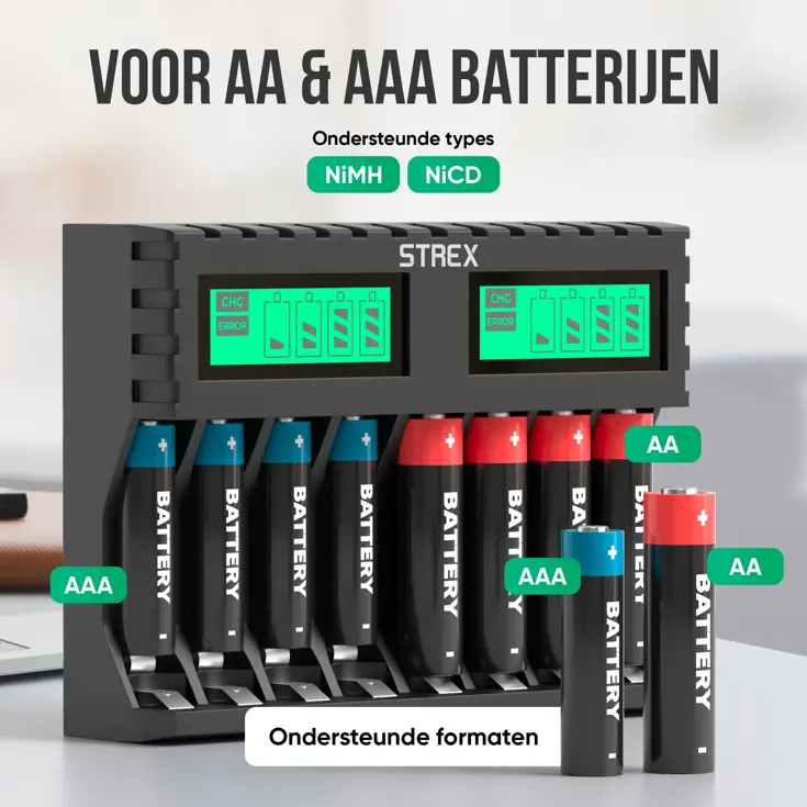 Batterijoplader USB - 8x AA/AAA