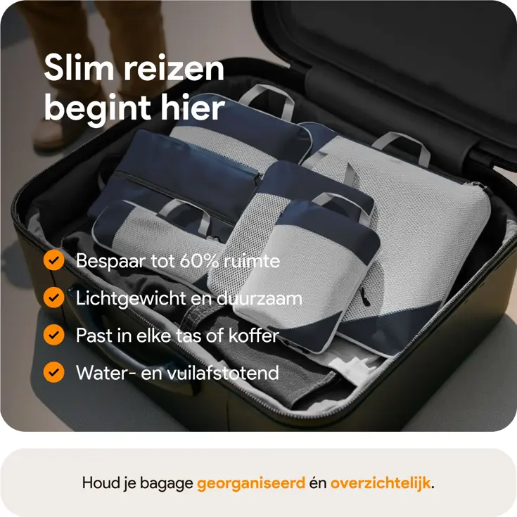 Packing cubes compressie set – 6-delig – N Blauw