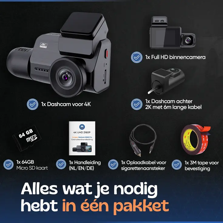 3CH Dashcam - WiFi GPS 4K 64GB - M800 Pro Dashcam