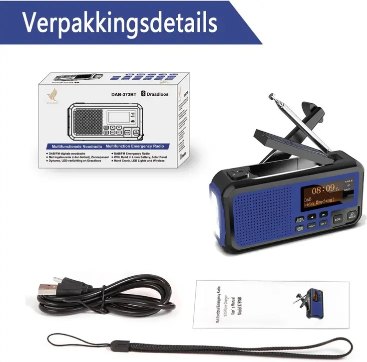 Noodradio DAB+/FM - 5000mAh - Solar Opwindbaar