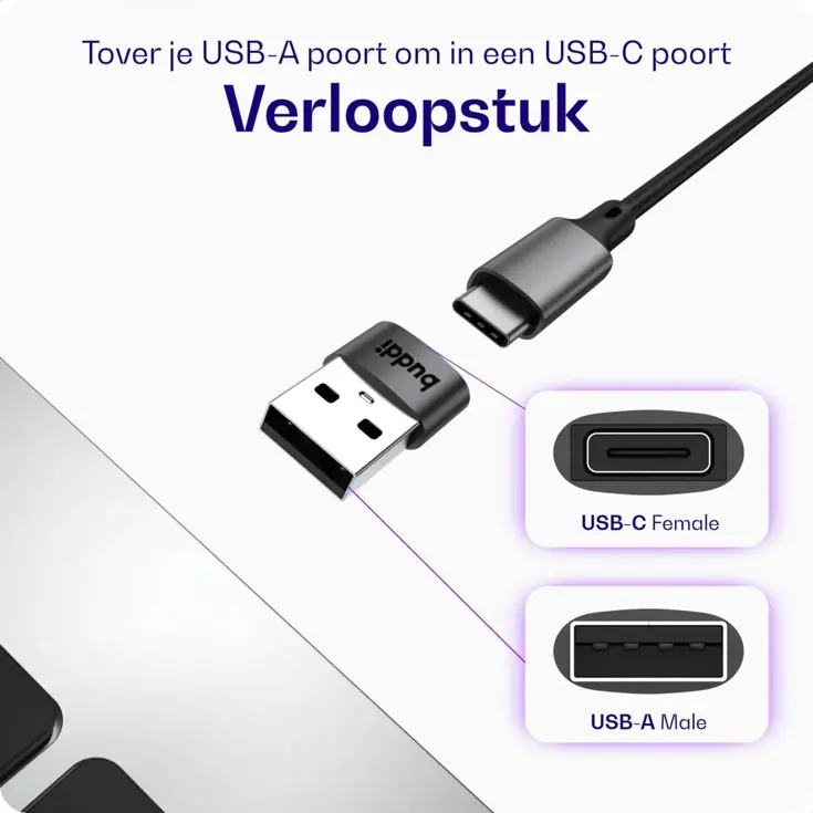 Ease USB-C naar USB-A Koppelstuk Grijs