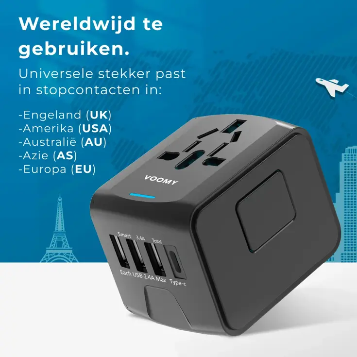 Travel Y20 - Wereldstekker - 200+ landen 4 USB