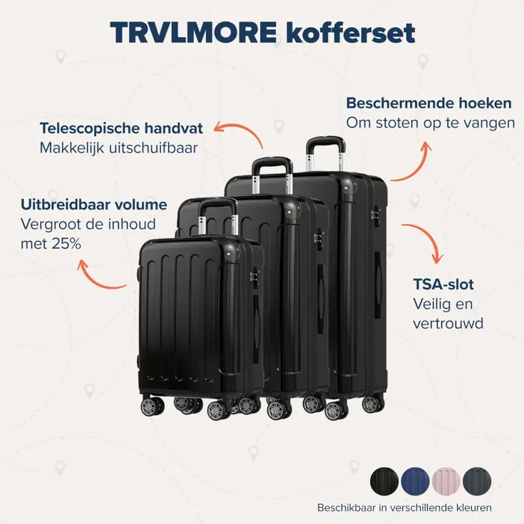 Kofferset – 3 Delig – 45L – Zwart