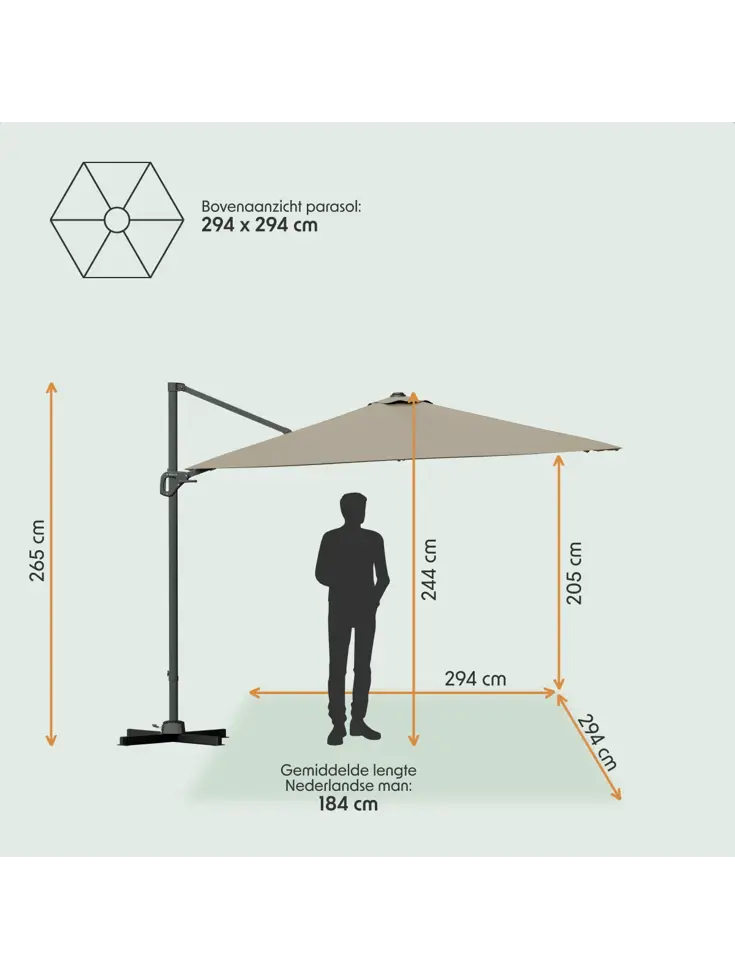 Zweefparasol – 300x300 cm – Kantelbaar