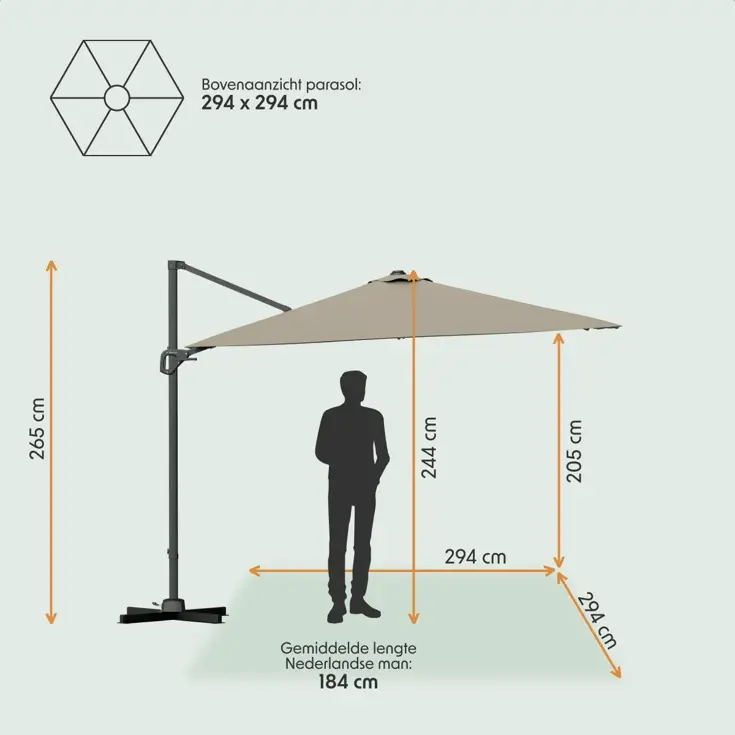 Zweefparasol – 300x300 cm – Kantelbaar