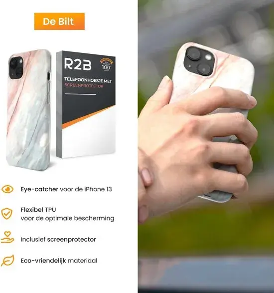 R2B iPhone 13 Hoesje Marmer + Screenprotector