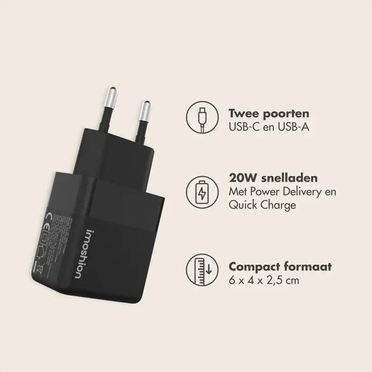 Oplader USB-C & USB - 20W