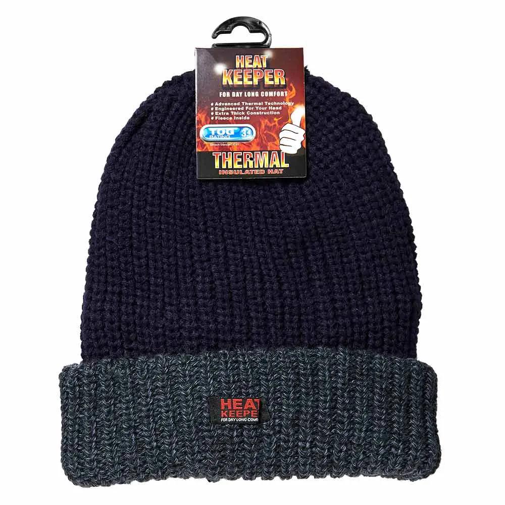 HEAT HOLDERS - Heren 3.4 TOG Fleece Gevoerde Thermo Hoed Muts vor Winter (Een maat, Marine