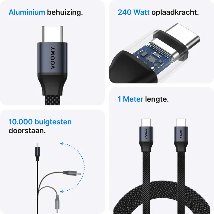 Connect C510 - USB-C Kabel plat - 240W 2M