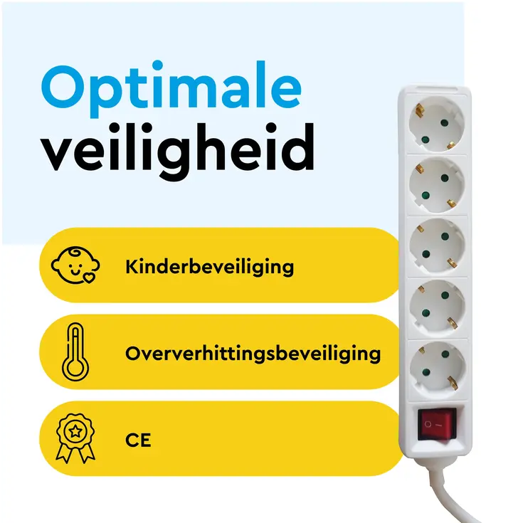 Stekkerdoos 5‑voudig met schakelaar – 3 m