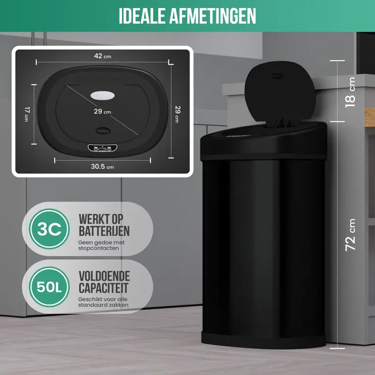 Avalo Prullenbak met Sensor 50L - RVS