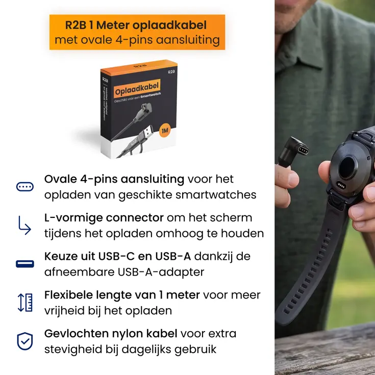 Oplaadkabel geschikt voor Garmin Horloge - 1 m