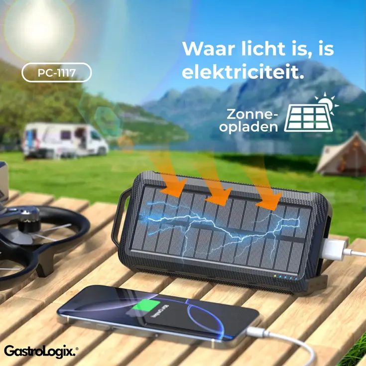 Solar Powerbank Zwart 10.000 mah
