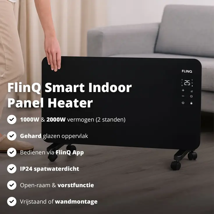 Slimme Paneelverwarmer -2000W - Zwart