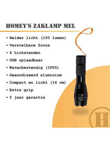 Homey's Mel zaklamp LED oplaadbaar 150 lumen