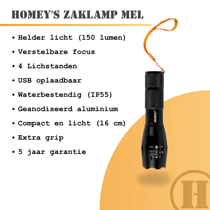 Homey's Mel zaklamp LED oplaadbaar 150 lumen