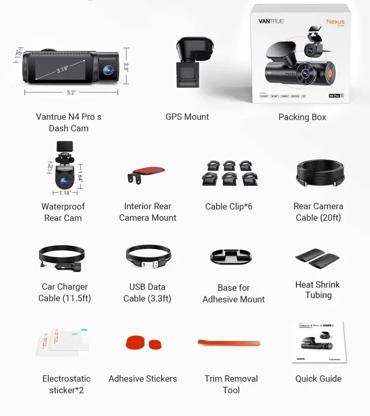 Vantrue N4 Pro S Cloud 3CH 4K Wifi GPS dashcam