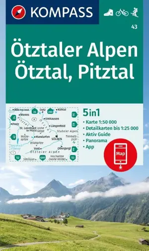 KOMPASS Wandelkaart 43 Ötztaler Alpen, Ötztal, Pitztal