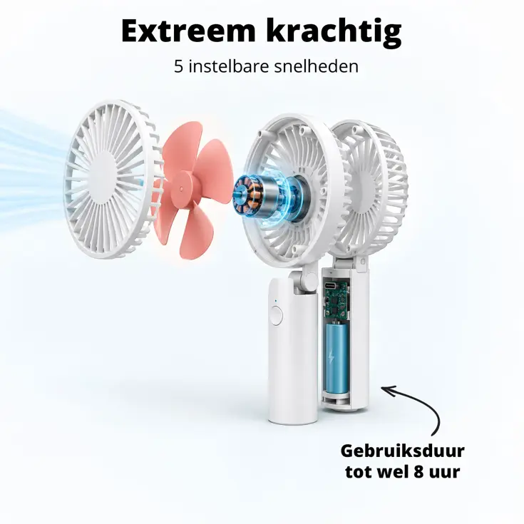 Oplaadbare Handventilator - Wit/Roze