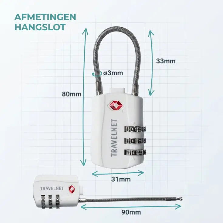 Travelnet TSA Reisslot met Cijfercode Set van 2