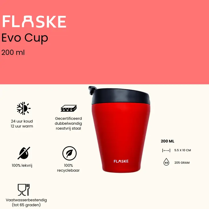 FLASKE 200ML  RVS Koffiebeker to Go