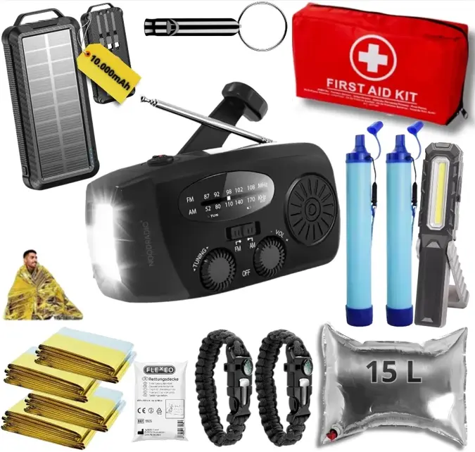 Noodpakket L met Powerbank-Noodradio-Waterfilter
