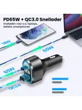 83W Autolader USB-C 65W LED Spanningsmeter
