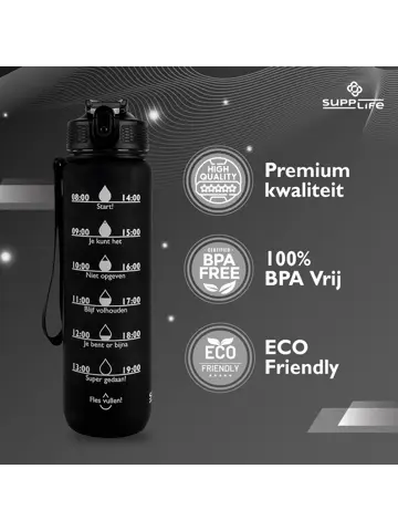 Nederlandse Motivatie Waterfles - Zwart - 1L