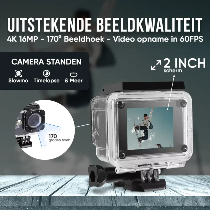 Actiecamera 4K 16MP - Waterdicht - Met WiFi
