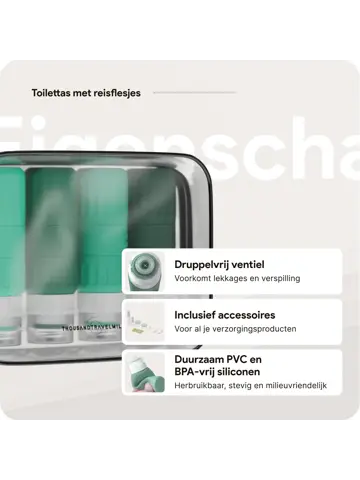 Toilettas met reisflesjes – 12-delig – Groen
