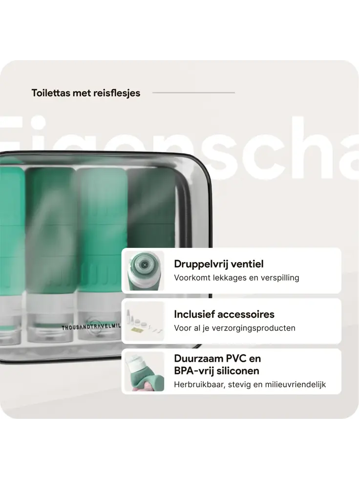 Toilettas met reisflesjes – 12-delig – Groen