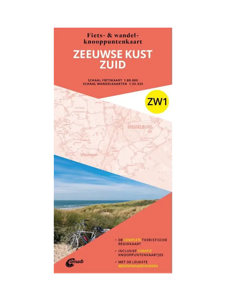ANWB Fiets en wandelknooppuntenkaart ZW1 Zeeuwse Kust zuid