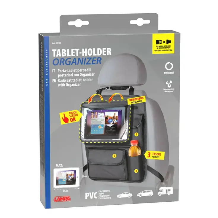 Stoel organizer met tablethouder