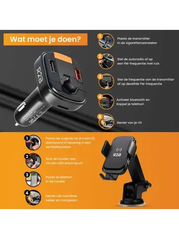 Telefoonhouder Auto Oplader + FM Transmitter