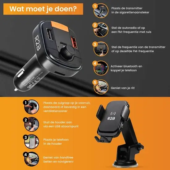 Telefoonhouder Auto Oplader + FM Transmitter